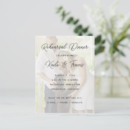 の結婚ポストカードリハーサル夕食写真招待状 ポストカード (スタンド正面)
