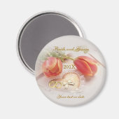 の結婚マグネット(チューリップ、リング、ハート) マグネット (正面/裏面)