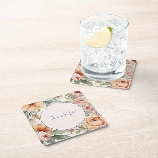 の結婚ミニマエレガントリストクラシカルフローラ スクエアペーパーコースター (インサイチュ)