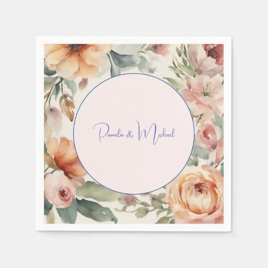 の結婚ミニマエレガントリストクラシカルフローラ スタンダードカクテルナプキン (正面)