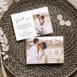 の結婚ミニマモダンリストサンキューカード チラシ<br><div class="desc">フロント結婚とバックに写真がある予算のサンキューカード。サンキューカードにはモダン、結婚式の日のお祝いの後に使用するエレガント、シンプルタイポグラフィとモダン使用する手書き文字文字が含まれている。</div>