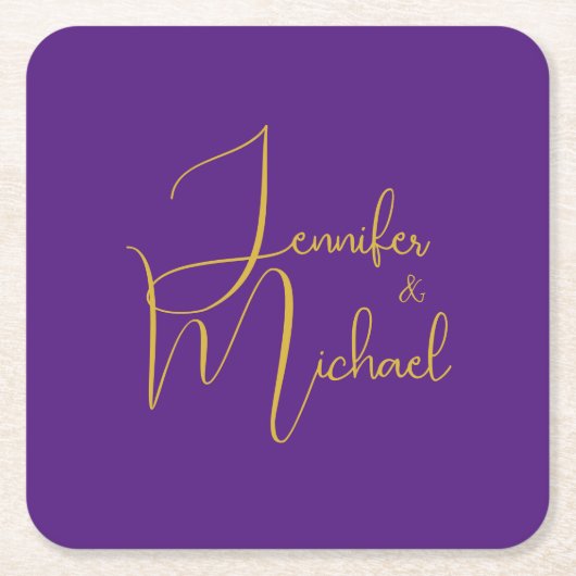 の結婚ミニマモダンリスト・プレーン書名 スクエアペーパーコースター (正面)