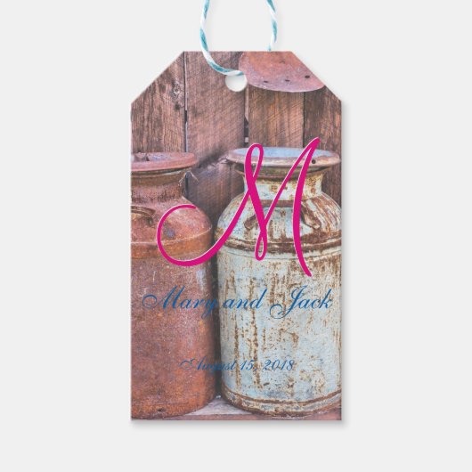 の結婚ミルク缶メタル素朴アンティークモノグラム ギフトタグ (正面)