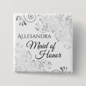 の結婚メイド・オブ・オーナー(花嫁付き添い人)名タグシルバーカーレースのようル 缶バッジ (正面)