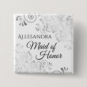 の結婚メイド・オブ・オーナー(花嫁付き添い人)名タグシルバーカーレースのようル 缶バッジ