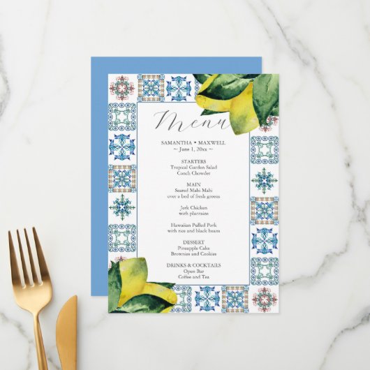 の結婚メニュイタリアンーAmalfiタイルテーマ メニュー (正面/裏面インサイチュ)