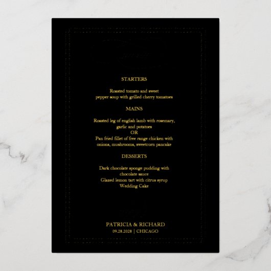 の結婚メニュエレガントー書実在箔カード 箔招待状 (正面)