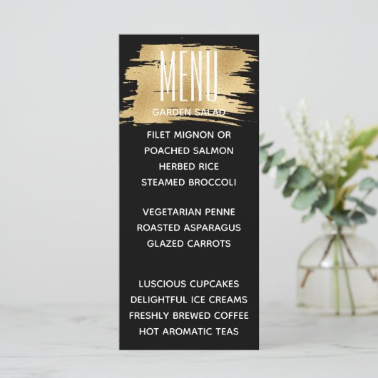 の結婚メニュエレガントー・カードの金ゴールドと黒 メニュー (スタンド正面)