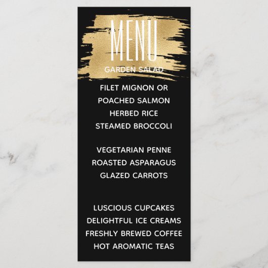 の結婚メニュエレガントー・カードの金ゴールドと黒 メニュー (正面)