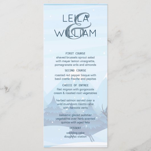 の結婚メニューカード冬の魔法の青 メニュー (正面)