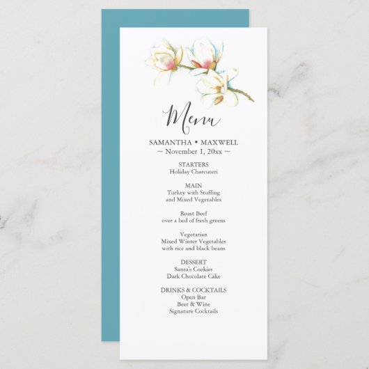 の結婚メニューカード水彩白い花 メニュー (正面/裏面)