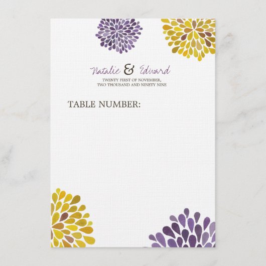 の結婚メニューパープル&イエローダリア花 メニュー (正面)