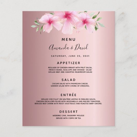 の結婚メニューピンクの花ほこりっぽいバラ (正面)