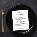 の結婚メニュー白い黒のシンプル<br><div class="desc">クラシック結婚のメニュー白い背景。ブラック文字。名前、日付、およびメニューをカスタマイズして追加する。背面の文字、写真を追加できる。1シート= 1メニュー印刷エッジからエッジまで。</div>