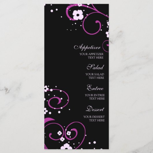 の結婚メニュー黒とピンクのフローラ メニュー (正面)