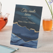 の結婚メモリアルキャンドルバーンズ海軍ブルー金ゴールド 台座サイン (インサイチュ)