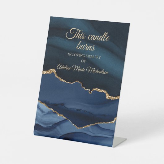 の結婚メモリアルキャンドルバーンズ海軍ブルー金ゴールド 台座サイン (正面)