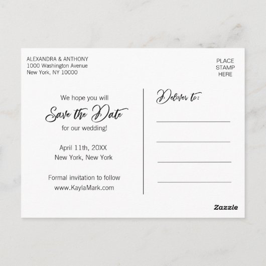 の結婚モダン婚約は日付を保存 |写真 ポストカード (裏面)