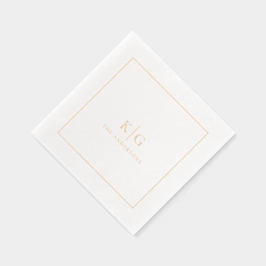 の結婚モノグラパーソナライズされたムの姓フレーム 箔ナプキン (右)