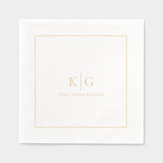 の結婚モノグラパーソナライズされたムの姓フレーム 箔ナプキン (正面)