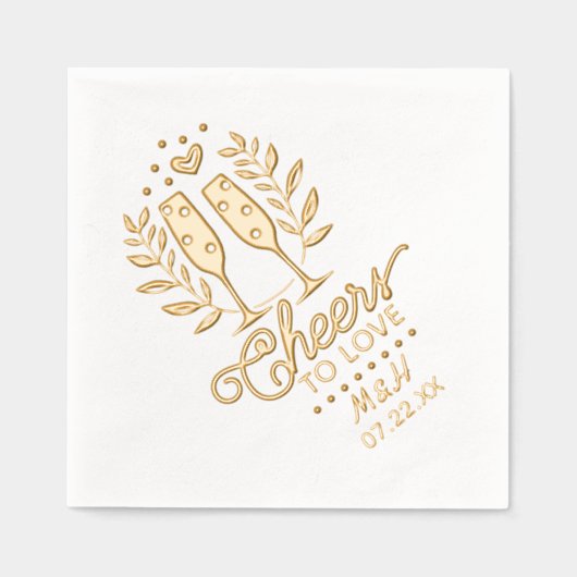 の結婚モノグラムと日付の応援を愛するシャンパン 箔ナプキン (正面)