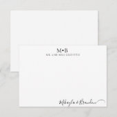 の結婚モノグラムエレガントスクリプト名 サンキューカード (正面/裏面)