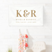 の結婚モノグラムミニマル金ゴールドと白 横断幕 (インサイチュ)