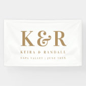 の結婚モノグラムミニマル金ゴールドと白 横断幕 (横)