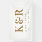 の結婚モノグラムミニマル金ゴールドと白 横断幕 (縦)