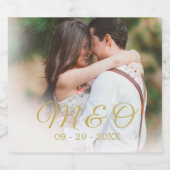 の結婚モノグラム写真ワきらめくイン スパークリングワインラベル (シングルラベル)