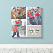 の結婚モノグラム名と日付3 Photo Collage キャンバスプリント (インサイチュ (ウッドフロア))