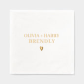 の結婚モノグラム名エレガントモダンハート金ゴールド 箔ナプキン (正面)