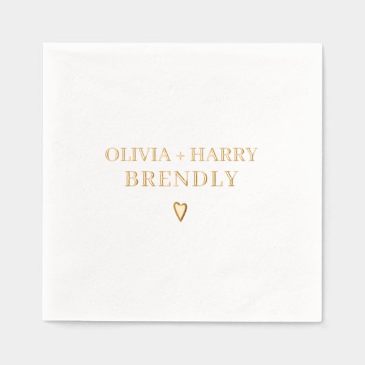 の結婚モノグラム名エレガントモダンハート金ゴールド 箔ナプキン (正面)