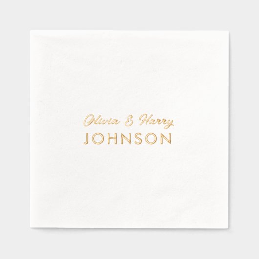 の結婚モノグラム名スクリプエレガントト金ゴールド 箔ナプキン (正面)