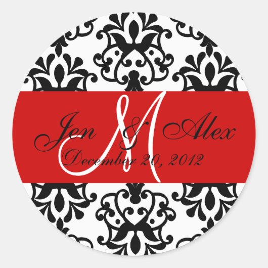 の結婚モノグラム救データマスクの赤いシール ラウンドシール (正面)