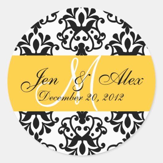 の結婚モノグラム救日付きイエローダマスクシール ラウンドシール (正面)