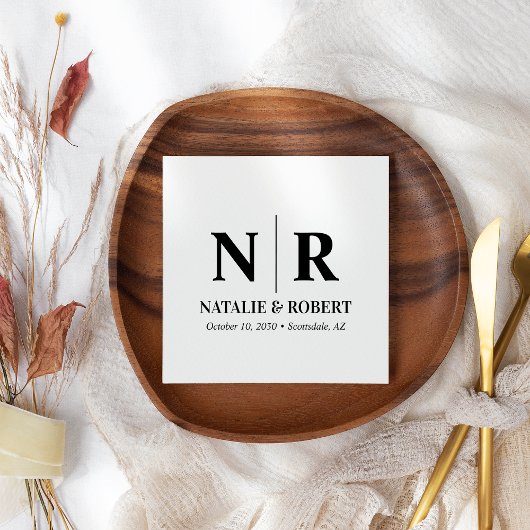 の結婚モノグラム新郎新婦イニシャルエレガント スタンダードカクテルナプキン