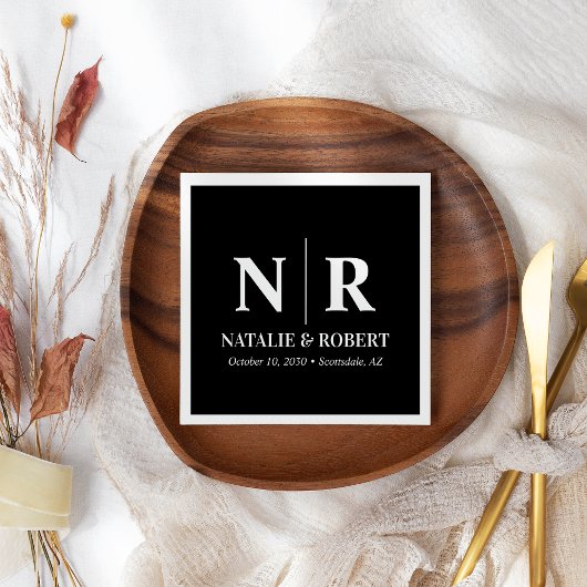 の結婚モノグラム新郎新婦イニシャルエレガント スタンダードカクテルナプキン