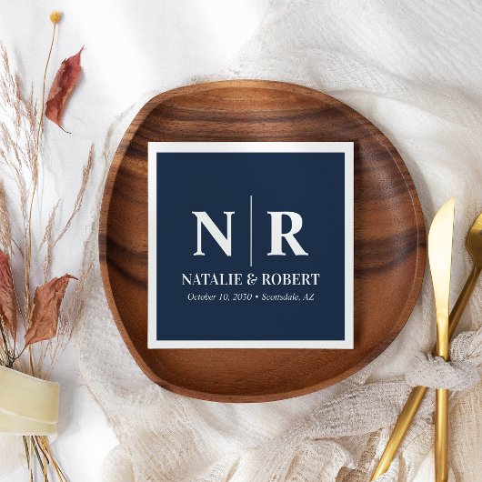 の結婚モノグラム新郎新婦イニシャルエレガント スタンダードカクテルナプキン