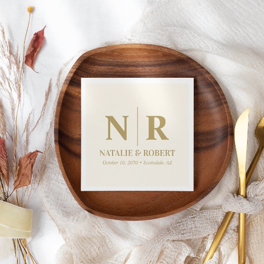 の結婚モノグラム新郎新婦イニシャルエレガント スタンダードカクテルナプキン