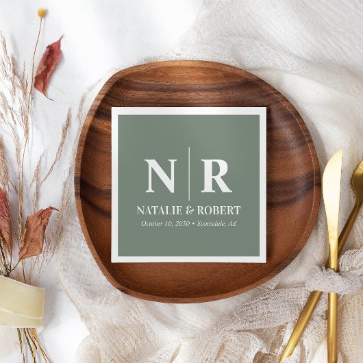 の結婚モノグラム新郎新婦イニシャルエレガント スタンダードカクテルナプキン