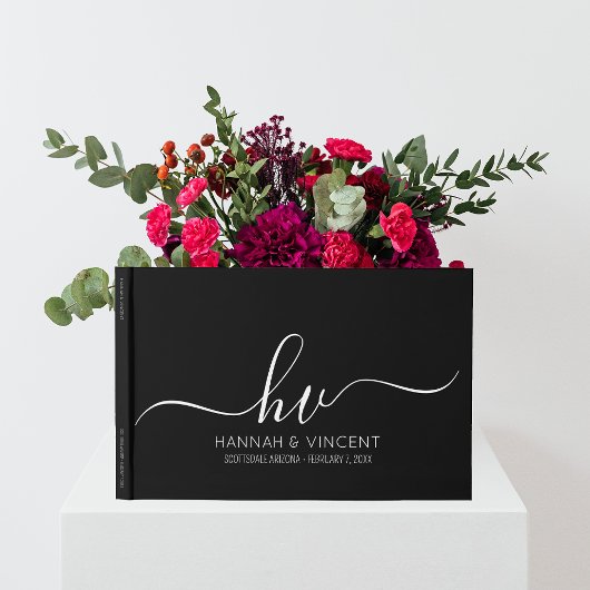 の結婚モノグラム書道スクリプミニマルト ゲストブック