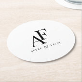 の結婚モノグラム白黒エレガントシンプル ラウンドペーパーコースター (アングル)
