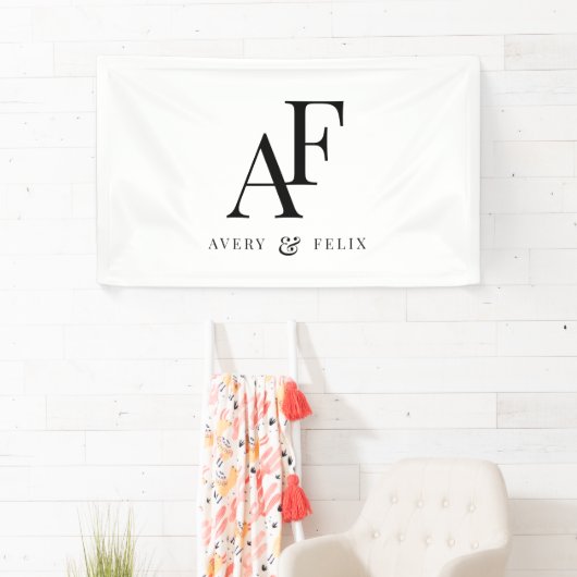 の結婚モノグラム白黒エレガントシンプル 横断幕 (インサイチュ)