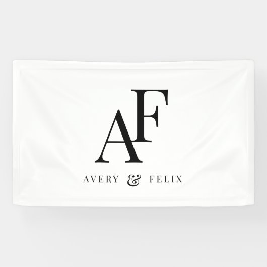 の結婚モノグラム白黒エレガントシンプル 横断幕 (横)