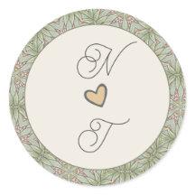 の結婚モノグラム緑のセージシンプル丸ステッカー