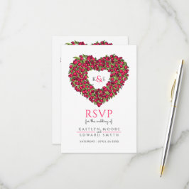の結婚モノグラム赤チューリップ花ハートRSVP 出欠カード