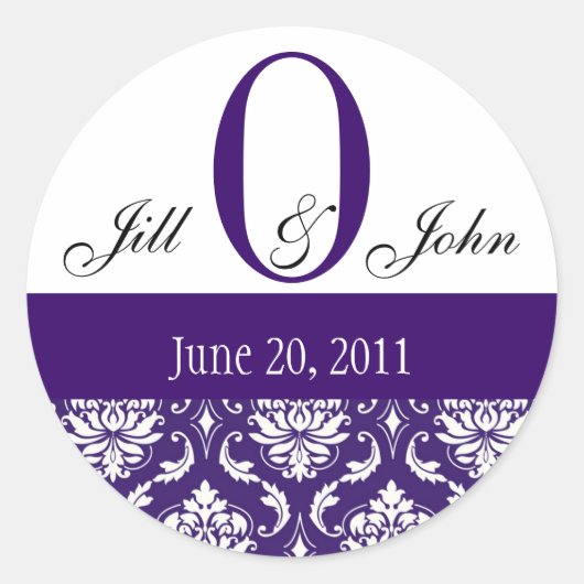 の結婚モノグラムO名Dateペイズリーパープルシール ラウンドシール (正面)