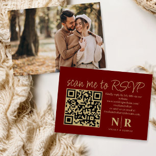 の結婚モノグラムQRコードRSVP写真ありエレガント エンクロージャーカード