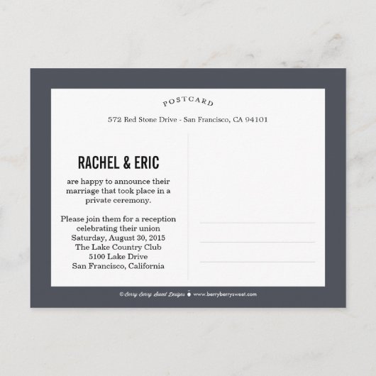 の結婚モンタージュ結婚の発表 – ホワイト 案内ポストカード (裏面)